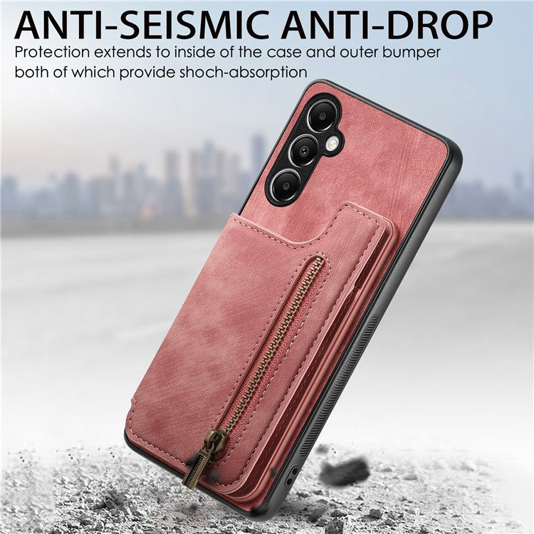D15 For Samsung Galaxy A05s 4G Case Retro Leather+TPU Card Holder Kickstand Phone Cover - Pink