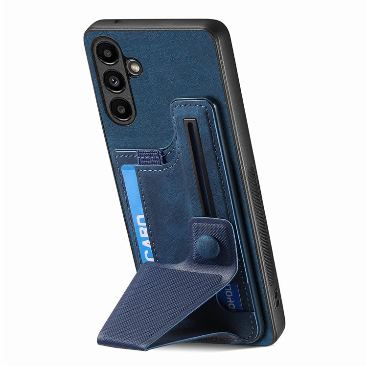 D13 For Samsung Galaxy A15 4G / A15 5G Kickstand Case Retro PU+TPU Card Slot Phone Shell - Blue