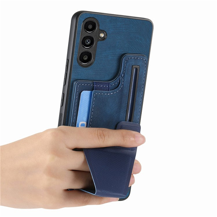 D13 For Samsung Galaxy A15 4G / A15 5G Kickstand Case Retro PU+TPU Card Slot Phone Shell - Blue