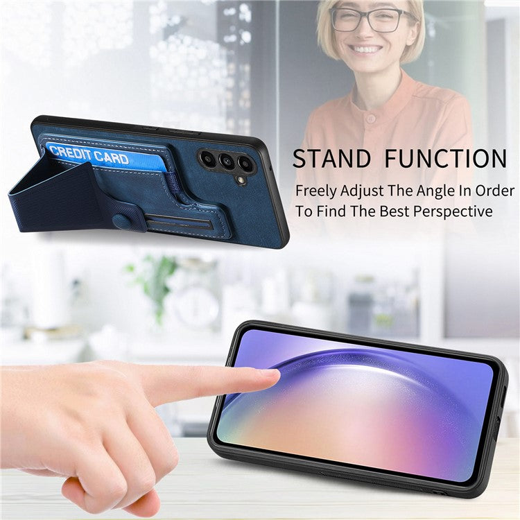 D13 For Samsung Galaxy A15 4G / A15 5G Kickstand Case Retro PU+TPU Card Slot Phone Shell - Blue