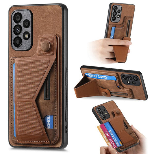 D13 For Samsung Galaxy A53 5G Case K-shaped Kickstand Leather+TPU Phone Cover - Brown