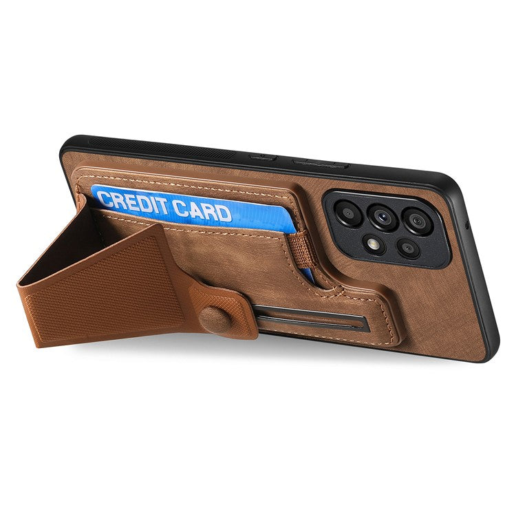 D13 For Samsung Galaxy A53 5G Case K-shaped Kickstand Leather+TPU Phone Cover - Brown
