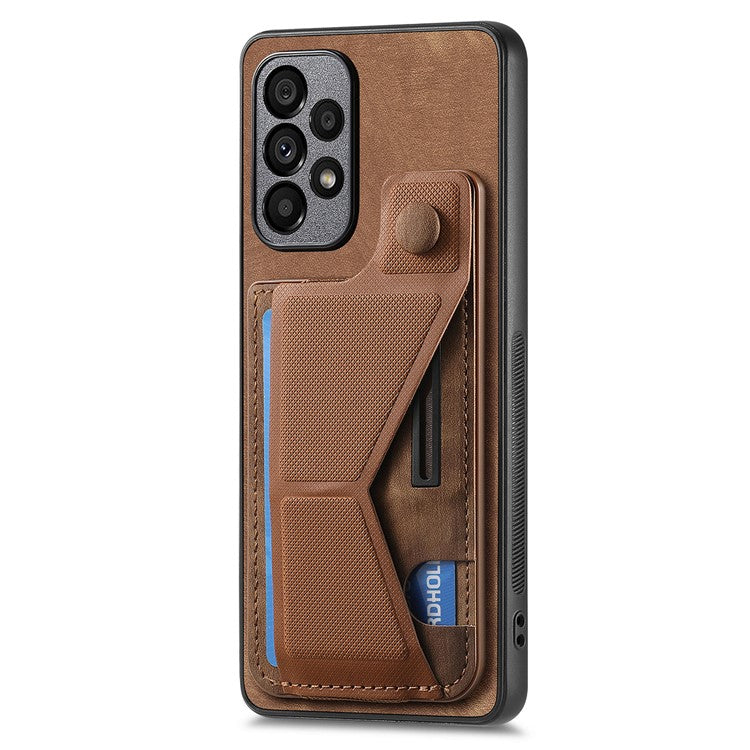 D13 For Samsung Galaxy A53 5G Case K-shaped Kickstand Leather+TPU Phone Cover - Brown