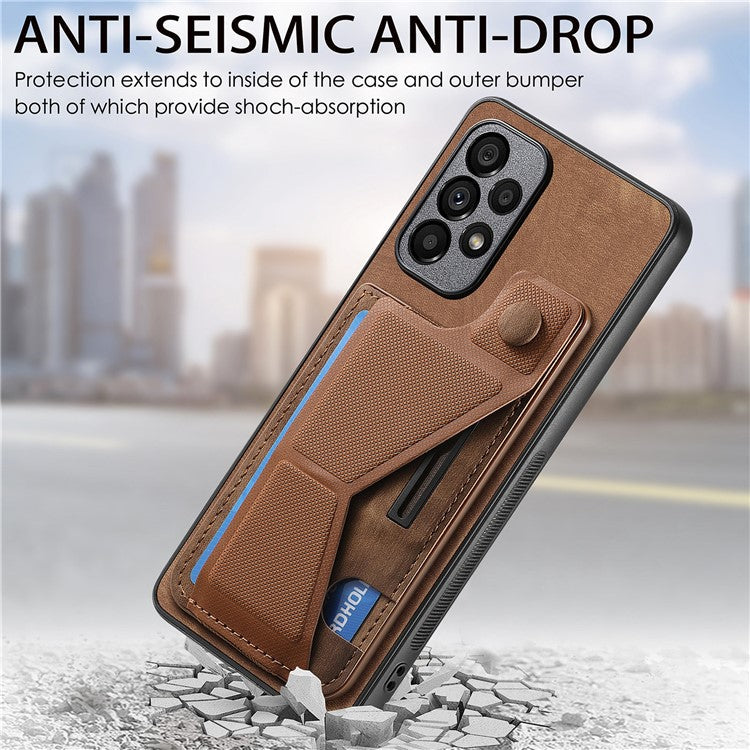 D13 For Samsung Galaxy A53 5G Case K-shaped Kickstand Leather+TPU Phone Cover - Brown