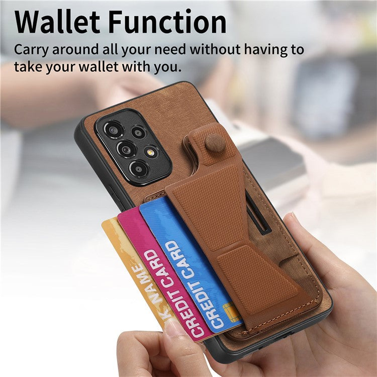 D13 For Samsung Galaxy A53 5G Case K-shaped Kickstand Leather+TPU Phone Cover - Brown