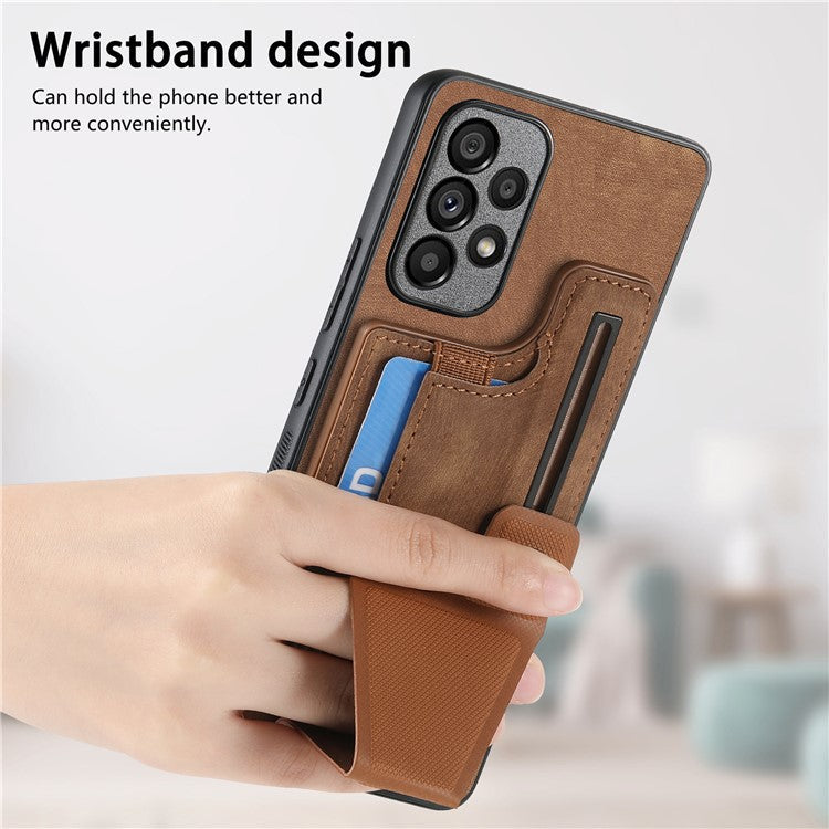 D13 For Samsung Galaxy A53 5G Case K-shaped Kickstand Leather+TPU Phone Cover - Brown