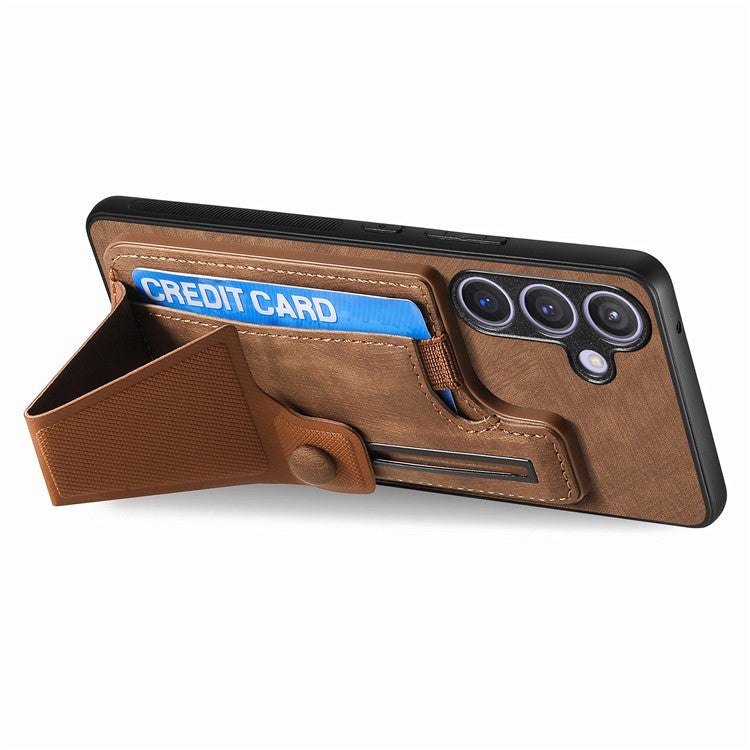 D13 For Samsung Galaxy S24 Kickstand Case Retro PU+TPU Card Holder Smart Phone Cover - Brown