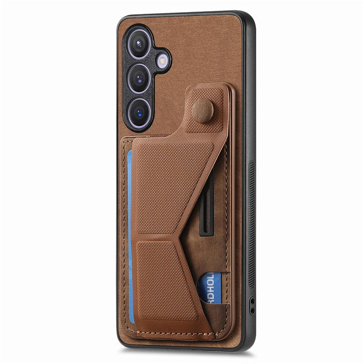 D13 For Samsung Galaxy S24 Kickstand Case Retro PU+TPU Card Holder Smart Phone Cover - Brown