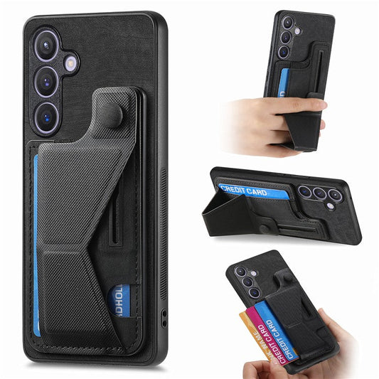 D13 For Samsung Galaxy S24+ Case Retro Leather+TPU Kickstand Cover with Card Holder - Black