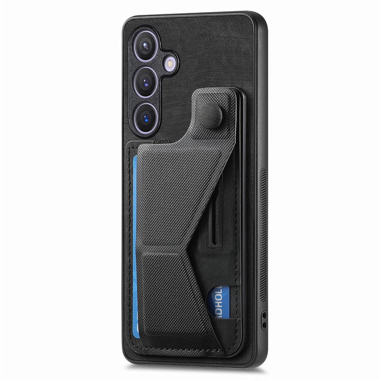 D13 For Samsung Galaxy S24+ Case Retro Leather+TPU Kickstand Cover with Card Holder - Black