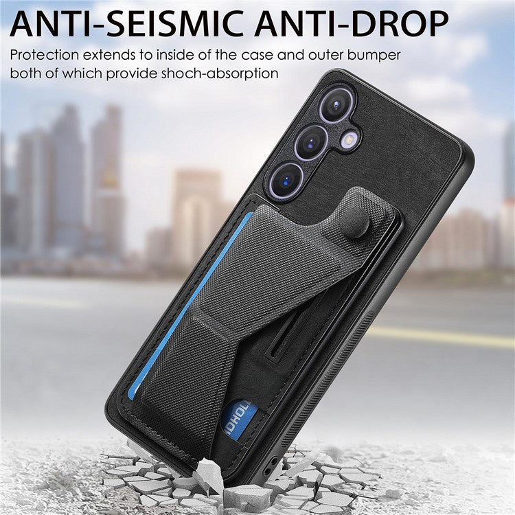 D13 For Samsung Galaxy S24+ Case Retro Leather+TPU Kickstand Cover with Card Holder - Black