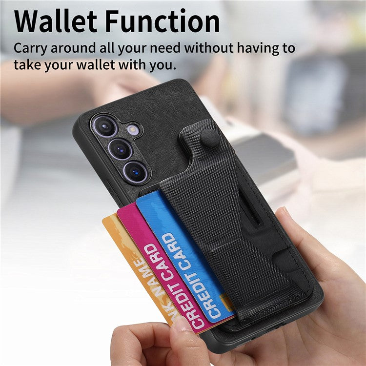 D13 For Samsung Galaxy S24+ Case Retro Leather+TPU Kickstand Cover with Card Holder - Black