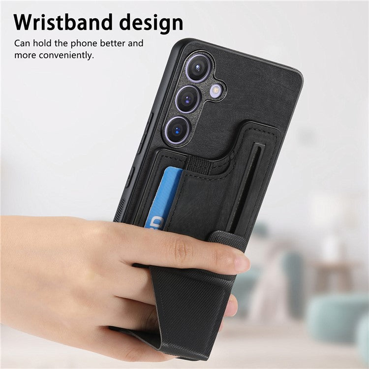 D13 For Samsung Galaxy S24+ Case Retro Leather+TPU Kickstand Cover with Card Holder - Black