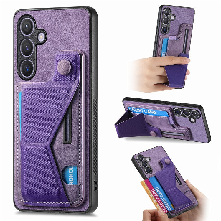 D13 For Samsung Galaxy S24+ Case Retro Leather+TPU Kickstand Cover with Card Holder - Purple