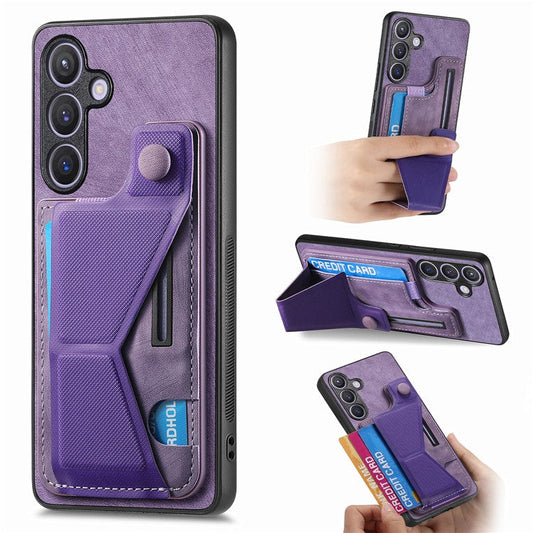 D13 For Samsung Galaxy S24+ Case Retro Leather+TPU Kickstand Cover with Card Holder - Purple