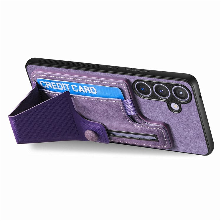 D13 For Samsung Galaxy S24+ Case Retro Leather+TPU Kickstand Cover with Card Holder - Purple