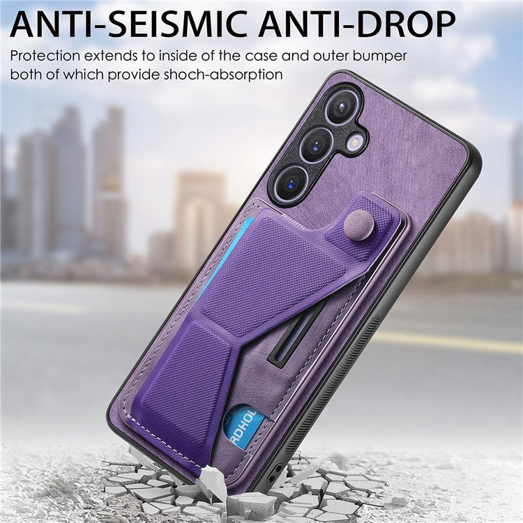 D13 For Samsung Galaxy S24+ Case Retro Leather+TPU Kickstand Cover with Card Holder - Purple