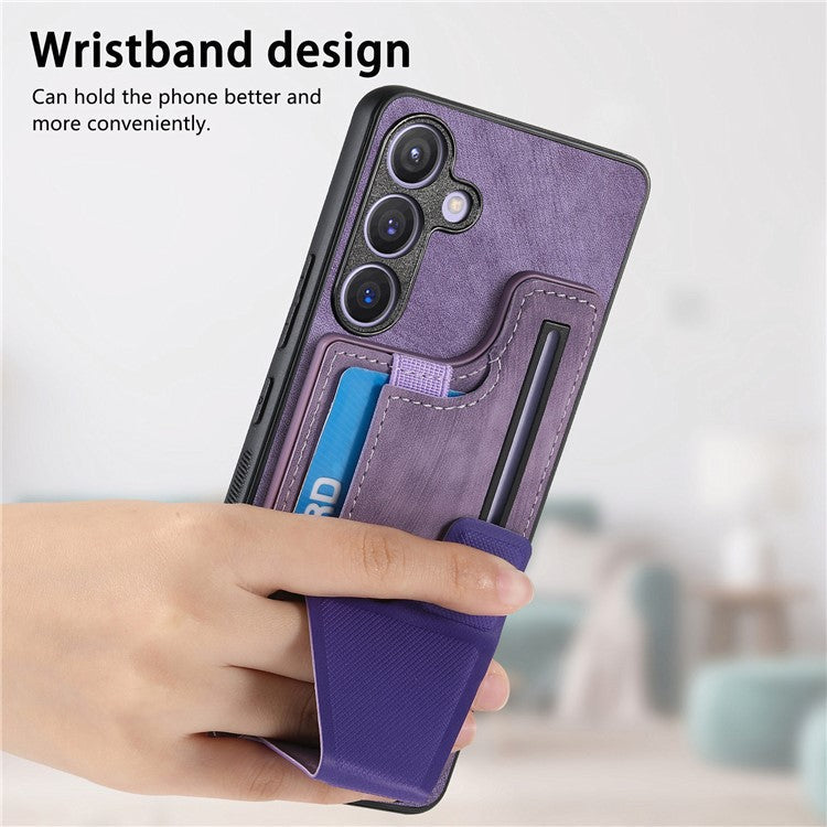 D13 For Samsung Galaxy S24+ Case Retro Leather+TPU Kickstand Cover with Card Holder - Purple