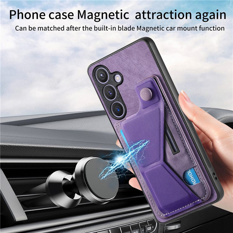 D13 For Samsung Galaxy S24+ Case Retro Leather+TPU Kickstand Cover with Card Holder - Purple
