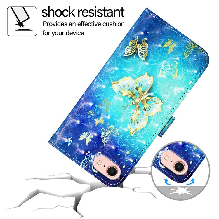 YB Pattern Printing Leather Series-2 For iPhone SE (2025) Protective Case with Hand Strap - Golden Butterflies