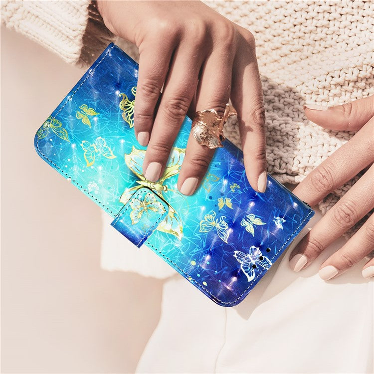 YB Pattern Printing Leather Series-2 For iPhone SE (2025) Protective Case with Hand Strap - Golden Butterflies