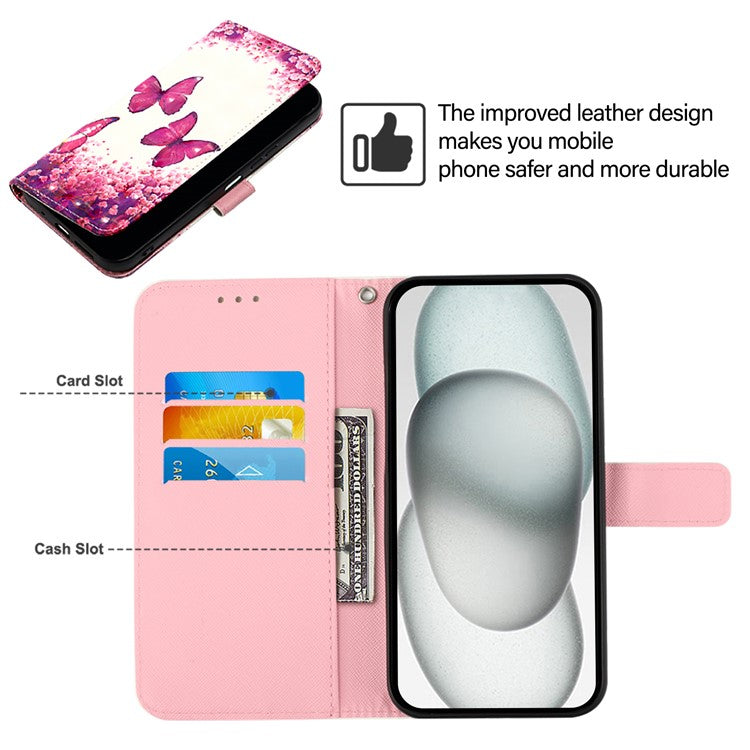 YB Pattern Printing Leather Series-2 For iPhone SE (2025) Protective Case with Hand Strap - Rose Butterflies