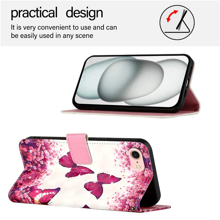 YB Pattern Printing Leather Series-2 For iPhone SE (2025) Protective Case with Hand Strap - Rose Butterflies