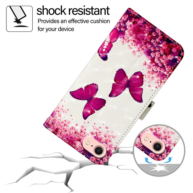 YB Pattern Printing Leather Series-2 For iPhone SE (2025) Protective Case with Hand Strap - Rose Butterflies