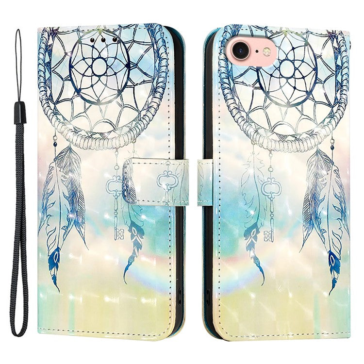 YB Pattern Printing Leather Series-2 For iPhone SE (2025) Protective Case with Hand Strap - Dream Wind Chime