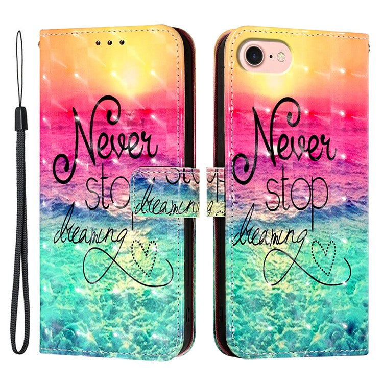 YB Pattern Printing Leather Series-2 For iPhone SE (2025) Protective Case with Hand Strap - Never Stop Dreaming