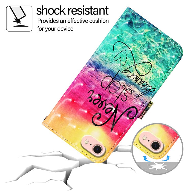 YB Pattern Printing Leather Series-2 For iPhone SE (2025) Protective Case with Hand Strap - Never Stop Dreaming
