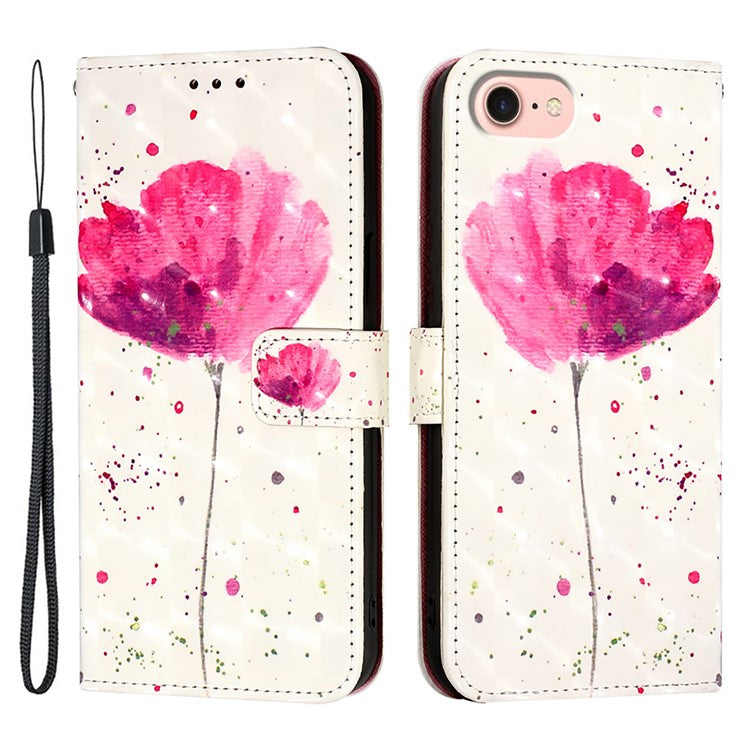 YB Pattern Printing Leather Series-2 For iPhone SE (2025) Protective Case with Hand Strap - Flower