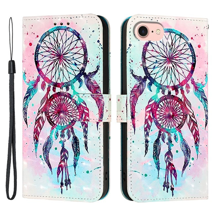 YB Pattern Printing Leather Series-2 For iPhone SE (2025) Protective Case with Hand Strap - Colorful Wind Chime
