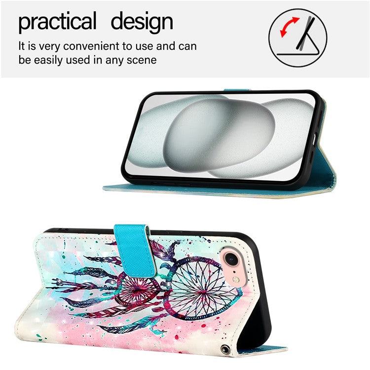 YB Pattern Printing Leather Series-2 For iPhone SE (2025) Protective Case with Hand Strap - Colorful Wind Chime