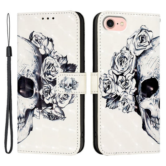 YB Pattern Printing Leather Series-2 For iPhone SE (2025) Protective Case with Hand Strap - Skull