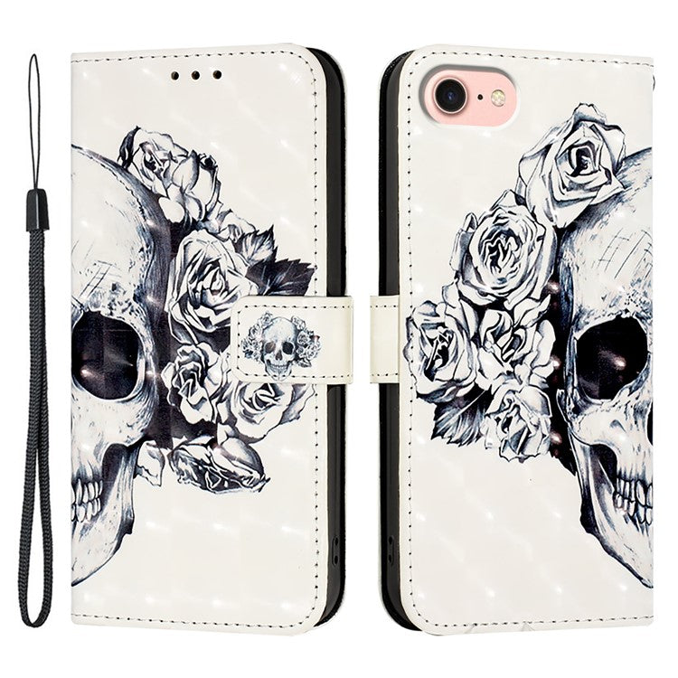 YB Pattern Printing Leather Series-2 For iPhone 16e Protective Case with Hand Strap - Skull