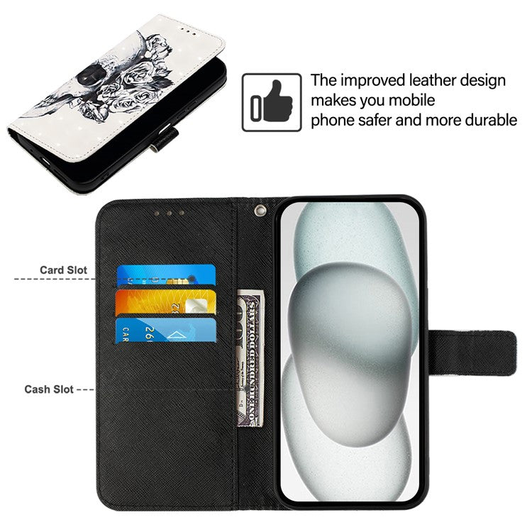 YB Pattern Printing Leather Series-2 For iPhone 16e Protective Case with Hand Strap - Skull