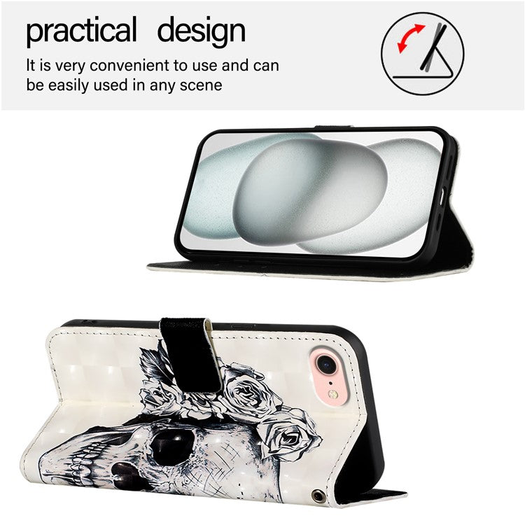 YB Pattern Printing Leather Series-2 For iPhone 16e Protective Case with Hand Strap - Skull