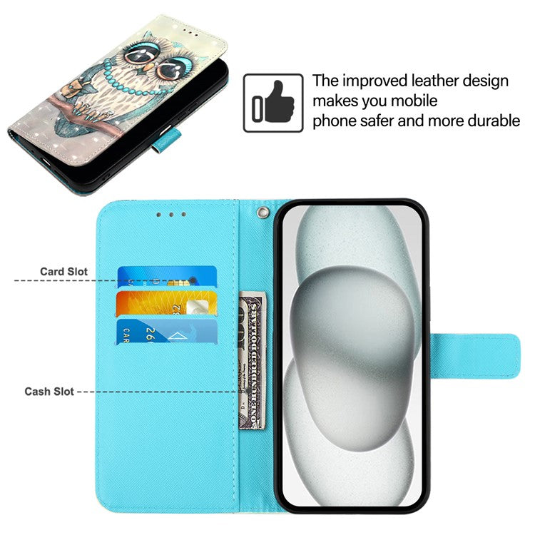 YB Pattern Printing Leather Series-2 For iPhone SE (2025) Protective Case with Hand Strap - Grey Owl