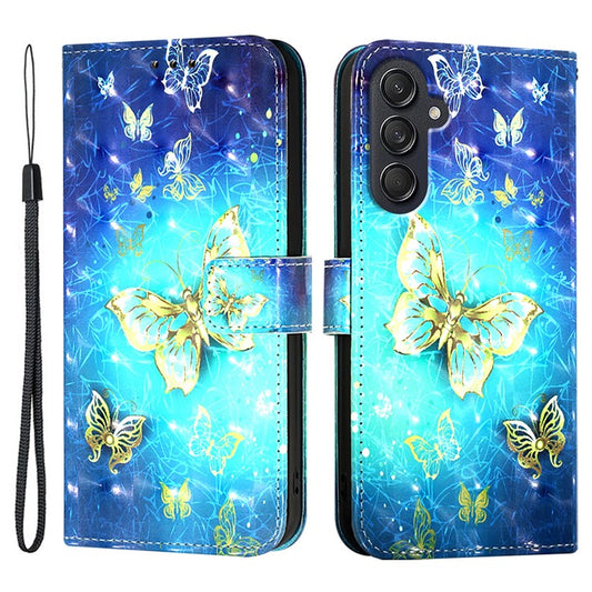 For Samsung Galaxy M55 5G / C55 5G / F55 5G Leather Case Pattern Printing Wallet Stand Mobile Cover with Strap - Golden Butterflies