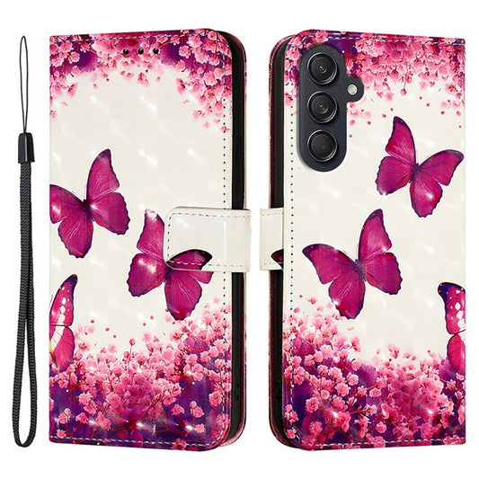 For Samsung Galaxy M55 5G / C55 5G / F55 5G Leather Case Pattern Printing Wallet Stand Mobile Cover with Strap - Rose Butterflies