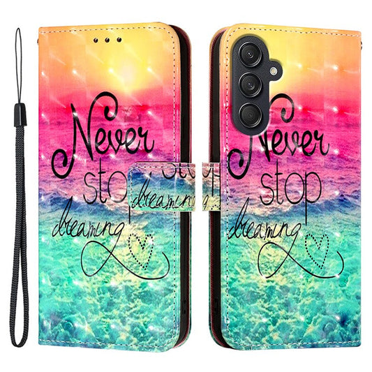 For Samsung Galaxy M55 5G / C55 5G / F55 5G Leather Case Pattern Printing Wallet Stand Mobile Cover with Strap - Never Stop Dreaming