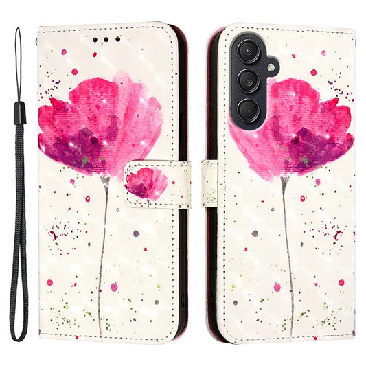 For Samsung Galaxy M55 5G / C55 5G / F55 5G Leather Case Pattern Printing Wallet Stand Mobile Cover with Strap - Flower