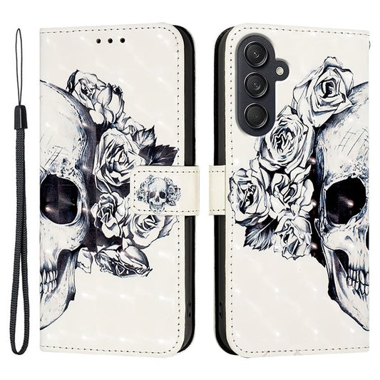 For Samsung Galaxy M55 5G / C55 5G / F55 5G Leather Case Pattern Printing Wallet Stand Mobile Cover with Strap - Skull