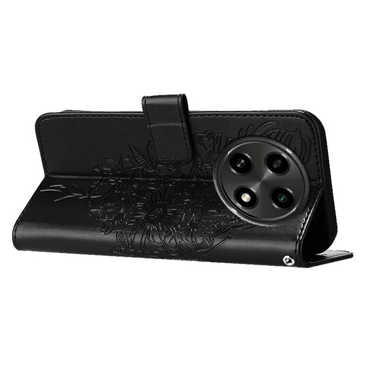 YB Imprinting Series-4 For Oppo A2 Pro 5G / A3 Pro (China) 5G Case with Wrist Strap Leather Wallet Phone Cover - Black