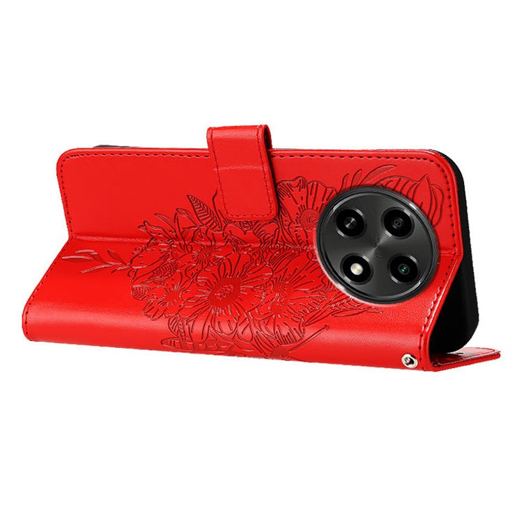 YB Imprinting Series-4 For Oppo A2 Pro 5G / A3 Pro (China) 5G Case with Wrist Strap Leather Wallet Phone Cover - Red