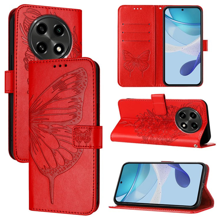 YB Imprinting Series-4 For Oppo A2 Pro 5G / A3 Pro (China) 5G Case with Wrist Strap Leather Wallet Phone Cover - Red