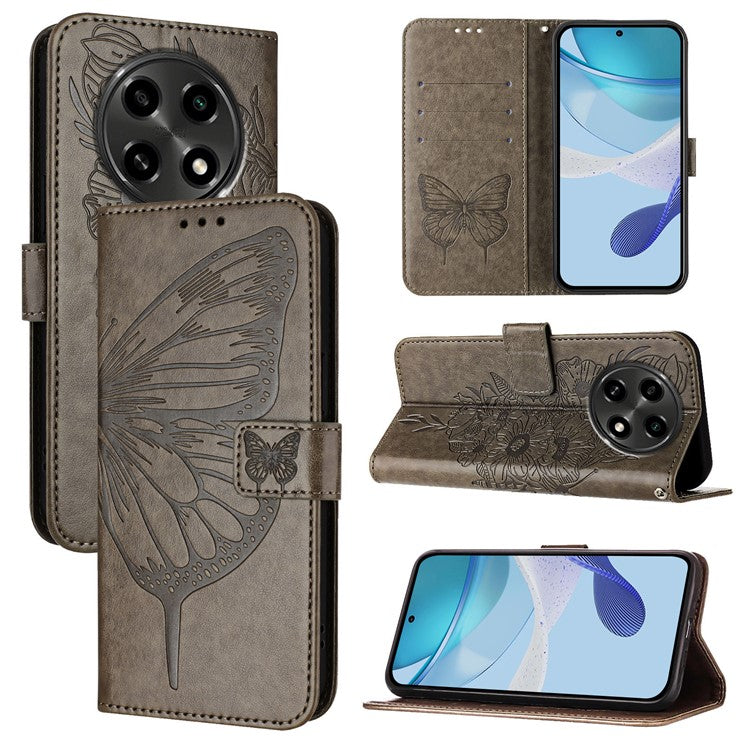 YB Imprinting Series-4 For Oppo A2 Pro 5G / A3 Pro (China) 5G Case with Wrist Strap Leather Wallet Phone Cover - Grey