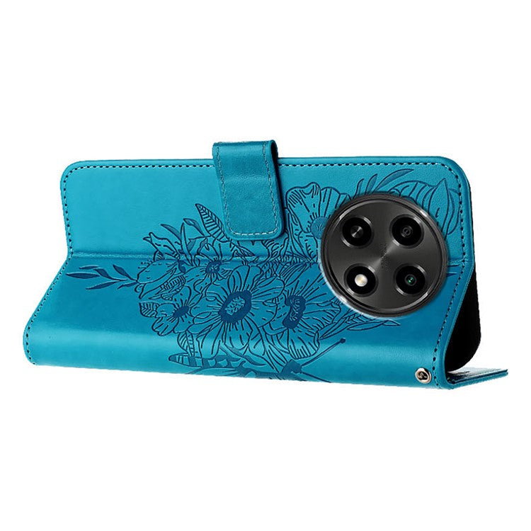 YB Imprinting Series-4 For Oppo A2 Pro 5G / A3 Pro (China) 5G Case with Wrist Strap Leather Wallet Phone Cover - Blue