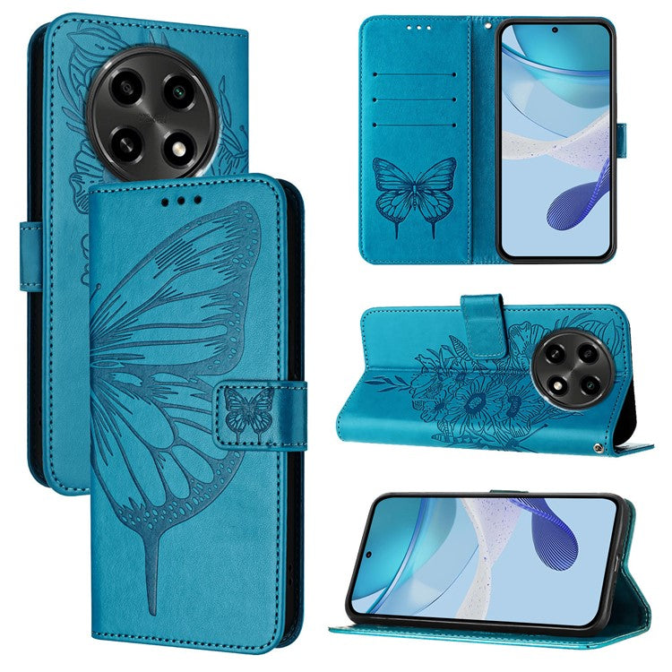 YB Imprinting Series-4 For Oppo A2 Pro 5G / A3 Pro (China) 5G Case with Wrist Strap Leather Wallet Phone Cover - Blue